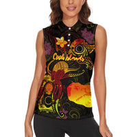 Cook Islands Women Sleeveless Polo Shirt Octopus Plumeria Polynesian Tattoo