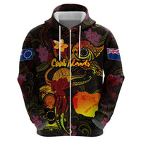 Cook Islands Zip Hoodie Octopus Plumeria Polynesian Tattoo