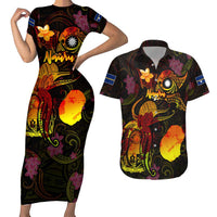Nauru Couples Matching Short Sleeve Bodycon Dress and Hawaiian Shirt Octopus Plumeria Polynesian Tattoo