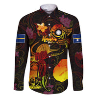 Nauru Family Matching Short Sleeve Bodycon Dress and Hawaiian Shirt Octopus Plumeria Polynesian Tattoo