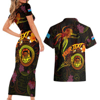 Tuvalu Couples Matching Short Sleeve Bodycon Dress and Hawaiian Shirt Octopus Plumeria Polynesian Tattoo DT02 - Polynesian Pride