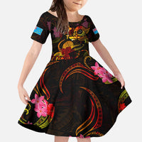 Tuvalu Family Matching Off The Shoulder Long Sleeve Dress and Hawaiian Shirt Octopus Plumeria Polynesian Tattoo