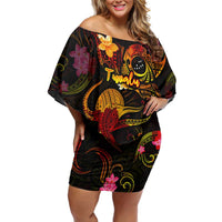 Tuvalu Family Matching Off Shoulder Short Dress and Hawaiian Shirt Octopus Plumeria Polynesian Tattoo