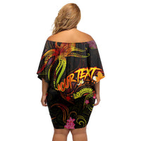 Tuvalu Family Matching Off Shoulder Short Dress and Hawaiian Shirt Octopus Plumeria Polynesian Tattoo