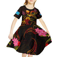 Tuvalu Kid Short Sleeve Dress Octopus Plumeria Polynesian Tattoo DT02 - Polynesian Pride