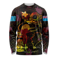 Tuvalu Long Sleeve Shirt Octopus Plumeria Polynesian Tattoo DT02 Unisex Black - Polynesian Pride