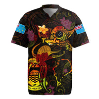 Tuvalu Rugby Jersey Octopus Plumeria Polynesian Tattoo DT02 Black - Polynesian Pride