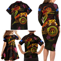 Northern Mariana Islands Family Matching Long Sleeve Bodycon Dress and Hawaiian Shirt Octopus Plumeria Polynesian Tattoo