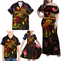 Northern Mariana Islands Family Matching Off Shoulder Maxi Dress and Hawaiian Shirt Octopus Plumeria Polynesian Tattoo