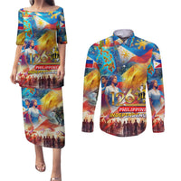Custom The Philippines 126th Independence Anniversary Couples Matching Puletasi and Long Sleeve Button Shirt Art Style DT02 Art - Polynesian Pride