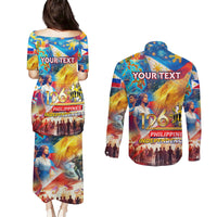 Custom The Philippines 126th Independence Anniversary Couples Matching Puletasi and Long Sleeve Button Shirt Art Style DT02 - Polynesian Pride