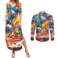 Custom The Philippines 126th Independence Anniversary Couples Matching Summer Maxi Dress and Long Sleeve Button Shirt Art Style