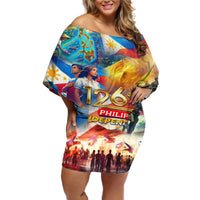 Custom The Philippines 126th Independence Anniversary Off Shoulder Short Dress Art Style DT02 Women Art - Polynesian Pride