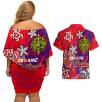 Personalized Philippines 12 June Independence Day Couples Matching Off Shoulder Short Dress and Hawaiian Shirt Polynesian Turtle Plumeria DT02 - Polynesian Pride