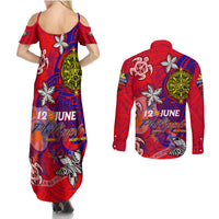 Personalized Philippines 12 June Independence Day Couples Matching Summer Maxi Dress and Long Sleeve Button Shirt Polynesian Turtle Plumeria DT02 - Polynesian Pride