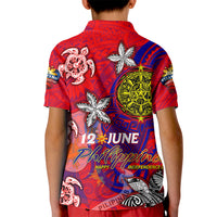 Personalized Philippines 12 June Independence Day Kid Polo Shirt Polynesian Turtle Plumeria