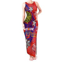 Personalized Philippines 12 June Independence Day Tank Maxi Dress Polynesian Turtle Plumeria DT02 Women Red - Polynesian Pride
