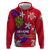 Personalized Philippines 12 June Independence Day Zip Hoodie Polynesian Turtle Plumeria
