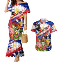 Personalized Philippines Independence Day Couples Matching Mermaid Dress and Hawaiian Shirt Polynesia Filipinas Eagle Hibiscus DT02 Blue - Polynesian Pride