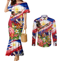 Personalized Philippines Independence Day Couples Matching Mermaid Dress and Long Sleeve Button Shirt Polynesia Filipinas Eagle Hibiscus DT02 Blue - Polynesian Pride
