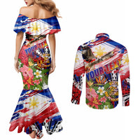 Personalized Philippines Independence Day Couples Matching Mermaid Dress and Long Sleeve Button Shirt Polynesia Filipinas Eagle Hibiscus DT02 - Polynesian Pride