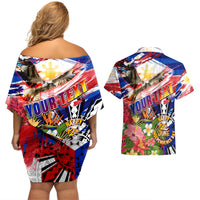 Personalized Philippines Independence Day Couples Matching Off Shoulder Short Dress and Hawaiian Shirt Polynesia Filipinas Eagle Hibiscus DT02 - Polynesian Pride