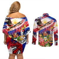 Personalized Philippines Independence Day Couples Matching Off Shoulder Short Dress and Long Sleeve Button Shirt Polynesia Filipinas Eagle Hibiscus DT02 - Polynesian Pride