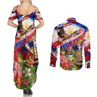Personalized Philippines Independence Day Couples Matching Summer Maxi Dress and Long Sleeve Button Shirt Polynesia Filipinas Eagle Hibiscus DT02 - Polynesian Pride
