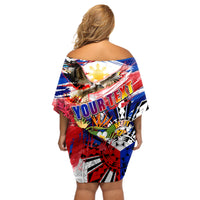 Personalized Philippines Independence Day Off Shoulder Short Dress Polynesia Filipinas Eagle Hibiscus DT02 - Polynesian Pride