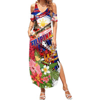 Personalized Philippines Independence Day Summer Maxi Dress Polynesia Filipinas Eagle Hibiscus DT02 Women Blue - Polynesian Pride