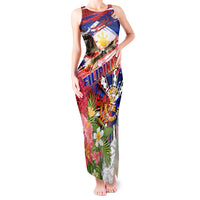 Personalized Philippines Independence Day Tank Maxi Dress Polynesia Filipinas Eagle Hibiscus DT02 Women Blue - Polynesian Pride