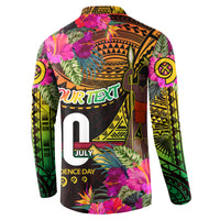 Personalised Vanuatu Independence Day 30 July Button Sweatshirt Hibiscus Polynesian Pattern DT02 - Polynesian Pride