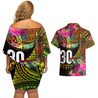 Personalised Vanuatu Independence Day 30 July Couples Matching Off Shoulder Short Dress and Hawaiian Shirt Hibiscus Polynesian Pattern DT02 - Polynesian Pride