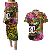 Personalised Vanuatu Independence Day 30 July Couples Matching Puletasi and Hawaiian Shirt Hibiscus Polynesian Pattern