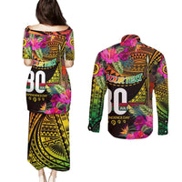 Personalised Vanuatu Independence Day 30 July Couples Matching Puletasi and Long Sleeve Button Shirt Hibiscus Polynesian Pattern DT02 - Polynesian Pride