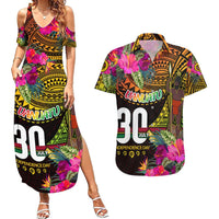 Personalised Vanuatu Independence Day 30 July Couples Matching Summer Maxi Dress and Hawaiian Shirt Hibiscus Polynesian Pattern DT02 Yellow - Polynesian Pride