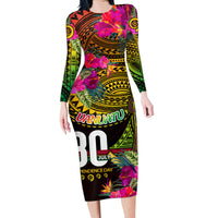Personalised Vanuatu Independence Day 30 July Family Matching Long Sleeve Bodycon Dress and Hawaiian Shirt Hibiscus Polynesian Pattern