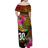 Personalised Vanuatu Independence Day 30 July Off Shoulder Maxi Dress Hibiscus Polynesian Pattern DT02 - Polynesian Pride