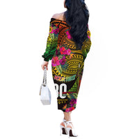 Personalised Vanuatu Independence Day 30 July Off The Shoulder Long Sleeve Dress Hibiscus Polynesian Pattern