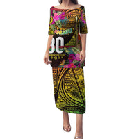 Personalised Vanuatu Independence Day 30 July Puletasi Hibiscus Polynesian Pattern DT02 Long Dress Yellow - Polynesian Pride