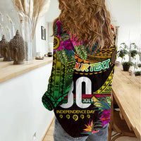 Personalised Vanuatu Independence Day 30 July Women Casual Shirt Hibiscus Polynesian Pattern