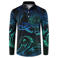 Sea Animal Polynesia Button Sweatshirt Polynesian Pattern DT02 Black - Polynesian Pride