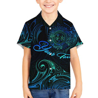 Sea Animal Polynesia Family Matching Off Shoulder Maxi Dress and Hawaiian Shirt Polynesian Pattern DT02 Son's Shirt Black - Polynesian Pride