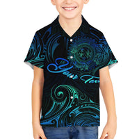 Sea Animal Polynesia Family Matching Off Shoulder Short Dress and Hawaiian Shirt Polynesian Pattern DT02 Son's Shirt Black - Polynesian Pride