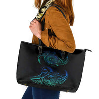 Sea Animal Polynesia Leather Tote Bag Polynesian Pattern DT02 Black - Polynesian Pride