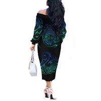 Sea Animal Polynesia Off The Shoulder Long Sleeve Dress Polynesian Pattern