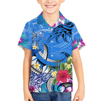 Aloha Hawaii Family Matching Off Shoulder Maxi Dress and Hawaiian Shirt Dolphins and Fish Hook Hibiscus