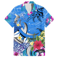 Aloha Hawaii Hawaiian Shirt Dolphins and Fish Hook Hibiscus DT02 Blue - Polynesian Pride
