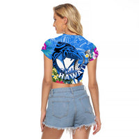 Aloha Hawaii Raglan Cropped T Shirt Dolphins and Fish Hook Hibiscus DT02 - Polynesian Pride