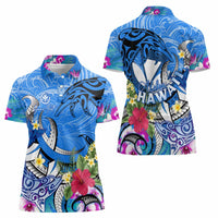 Aloha Hawaii Women Polo Shirt Dolphins and Fish Hook Hibiscus